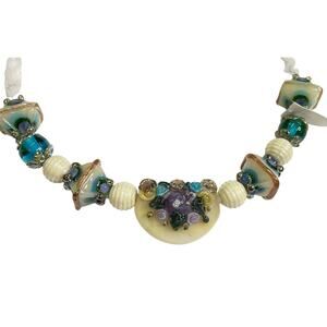 Handmade Lampwork Multicolor Gold Metallic Flowers Glass Bead Set- Vickie Lee